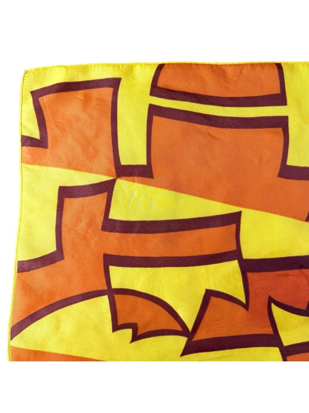 VTG Abstract Geometric Acetate Twill Scarf Made Japan Orange Gold‎ Brown 22